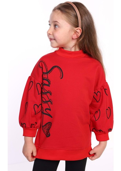 Toontoy Kız Çocuk Baskılı Balon Kol Sweatshirt