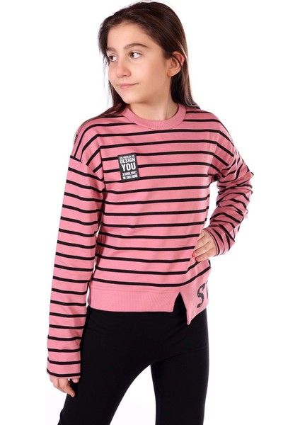 Toontoy Kız Çocuk Çizgili Striped Baskılı Sweatshirt