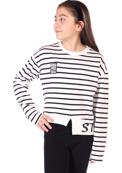 Toontoy Kız Çocuk Çizgili Striped Baskılı Sweatshirt