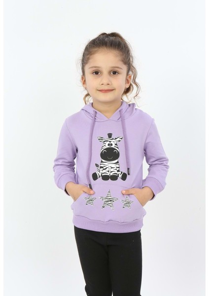 Toontoy Kız Çocuk Yıldızlı Zebra Baskılı Kapüşonlu Sweatshirt modelleri