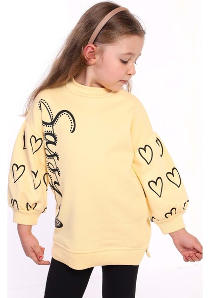 Toontoy Kız Çocuk Baskılı Balon Kol Sweatshirt