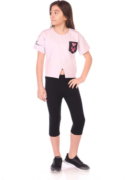 Toontoy Kız Çocuk Göğsü Ayıcık Baskılı Kaprili Takım