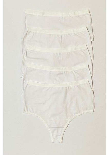 Beyaz Kadın Külot Yüksek Bel Tanga Büyük Beden 5'li Paket