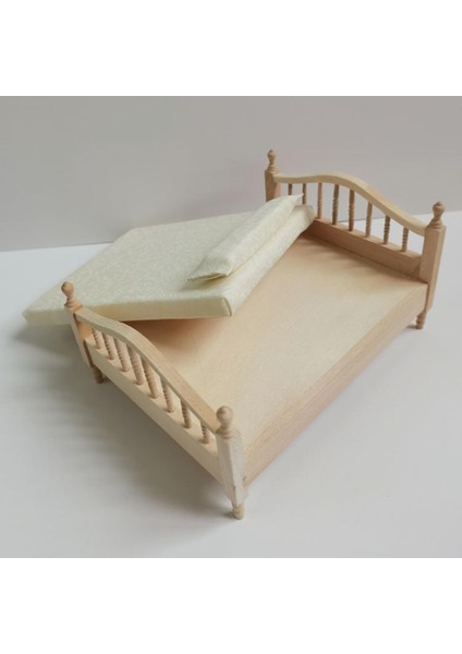 Mini 1 12 Ölçekli Dollhouse Çift Kişilik Yatak Çıkarılabilir Koleksiyon Ev Yatak Odası Yatak ile