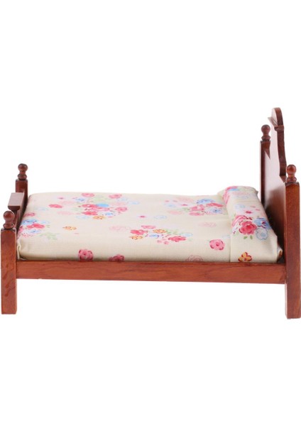 1/12 Ölçekli Dollhouse Minyatür Mobilya Yatak Odası Ahşap Çiçek Çift Yolu
