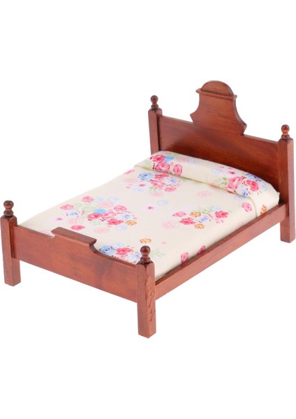 1/12 Ölçekli Dollhouse Minyatür Mobilya Yatak Odası Ahşap Çiçek Çift Yolu
