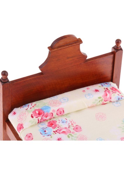 1/12 Ölçekli Dollhouse Minyatür Mobilya Yatak Odası Ahşap Çiçek Çift Yolu