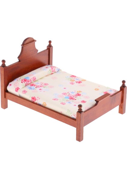 1/12 Ölçekli Dollhouse Minyatür Mobilya Yatak Odası Ahşap Çiçek Çift Yolu