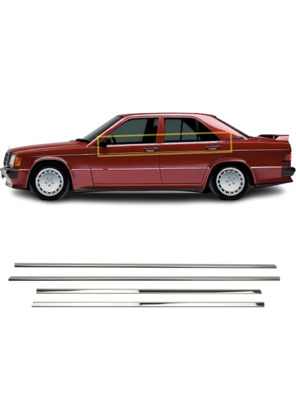 A&G Tuning Mercedes W201 E-190 Krom Cam Çıtası 1983-1993 4 Parça P.çelik