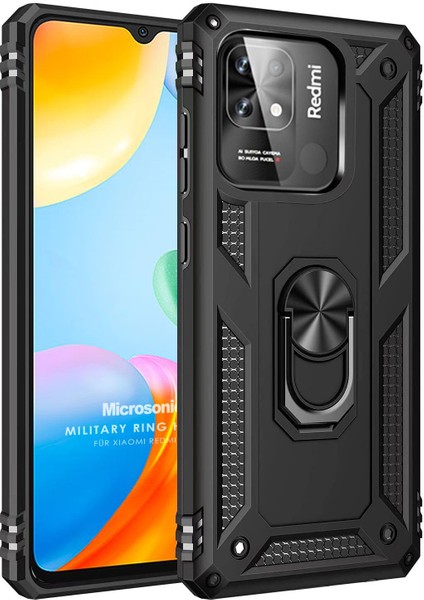 Xiaomi Redmi 10C Kılıf Military Ring Holder Siyah