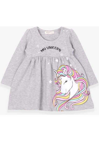 Kız Çocuk Uzun Kollu Elbise Unicorn Gri Melanj (2-6 Yaş)(2-6 Yaş)