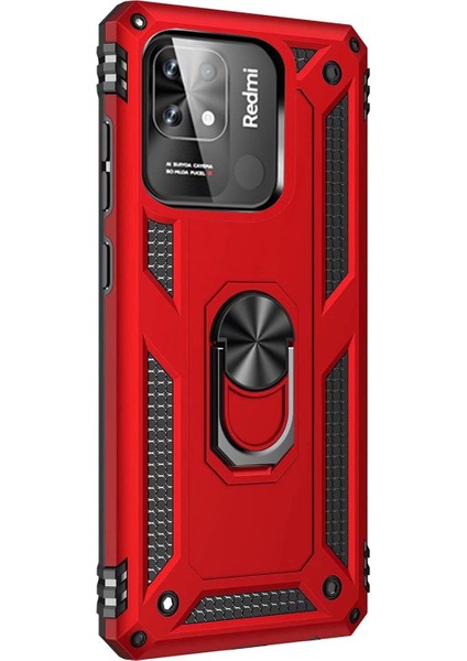 Xiaomi Redmi 10C Kılıf Military Ring Holder Kırmızı fiyatları