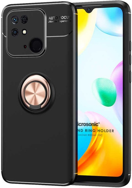 Xiaomi Redmi 10C Kılıf Kickstand Ring Holder Siyah Rose