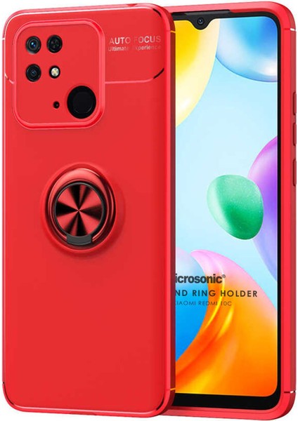 Xiaomi Redmi 10C Kılıf Kickstand Ring Holder Kırmızı