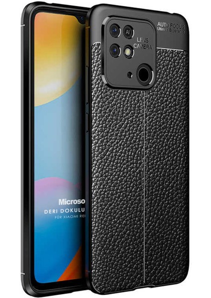 Xiaomi Redmi 10C Kılıf Deri Dokulu Silikon Siyah