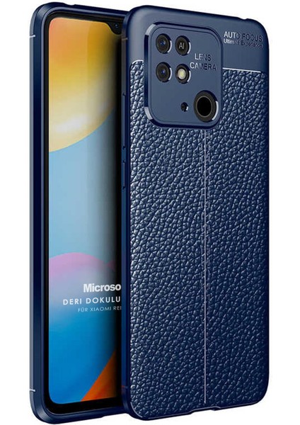Xiaomi Redmi 10C Kılıf Deri Dokulu Silikon Lacivert