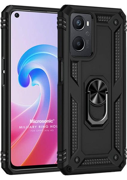 Oppo A96 Kılıf Military Ring Holder Siyah