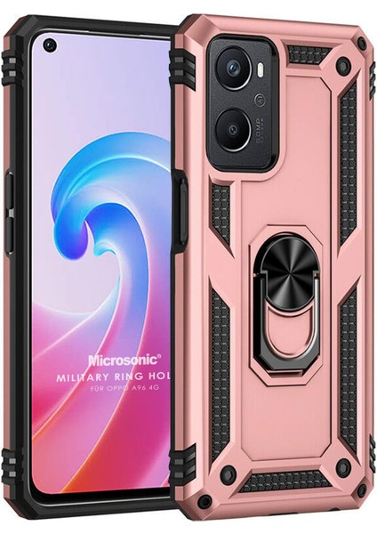 Oppo A96 Kılıf Military Ring Holder Rose Gold