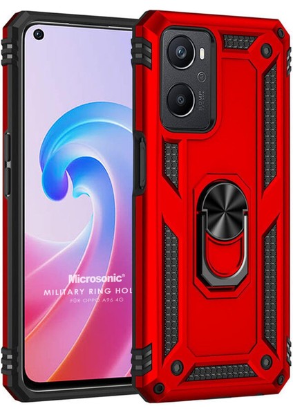 Oppo A96 Kılıf Military Ring Holder Kırmızı