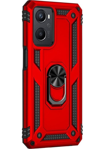 Oppo A96 Kılıf Military Ring Holder Kırmızı fiyatları