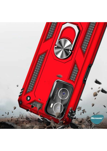 Oppo A96 Kılıf Military Ring Holder Kırmızı modelleri