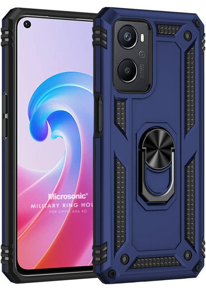 Oppo A96 Kılıf Military Ring Holder Lacivert