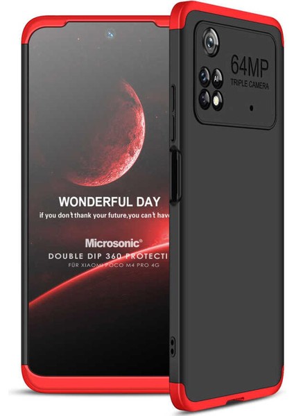 Xiaomi Poco M4 Pro 4g Kılıf Double Dip 360 Protective Siyah Kırmızı