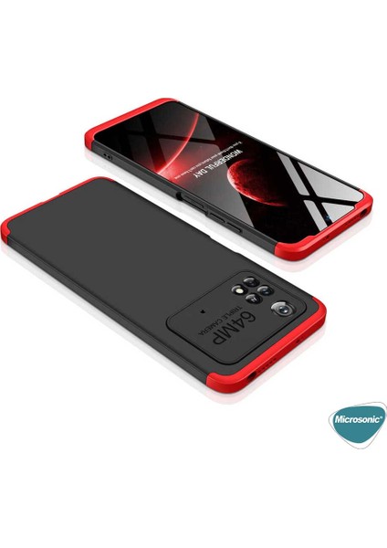 Xiaomi Poco M4 Pro 4g Kılıf Double Dip 360 Protective Siyah Kırmızı