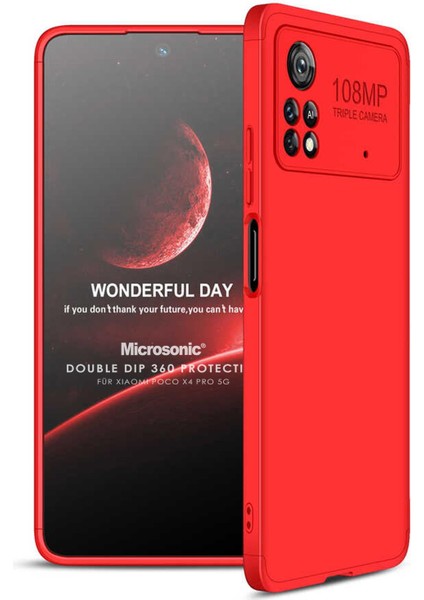 Xiaomi Poco X4 Pro 5g Kılıf Double Dip 360 Protective Kırmızı