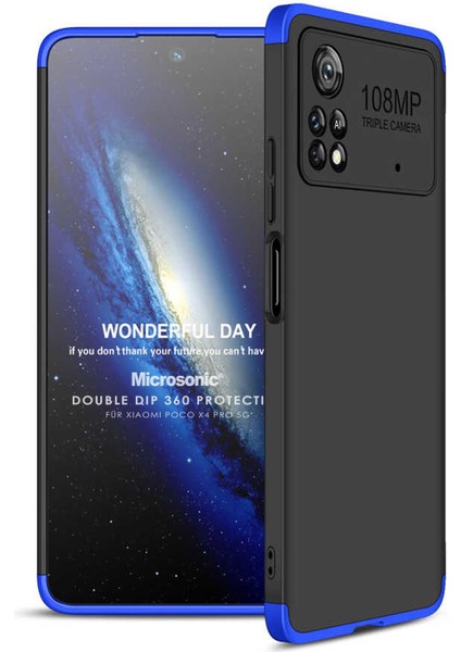 Xiaomi Poco X4 Pro 5g Kılıf Double Dip 360 Protective Siyah Mavi