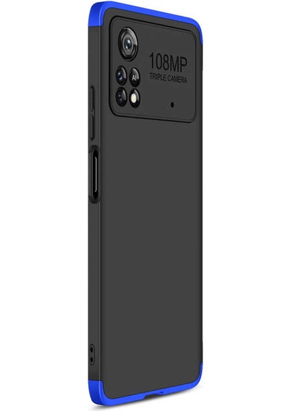 Xiaomi Poco X4 Pro 5g Kılıf Double Dip 360 Protective Siyah Mavi