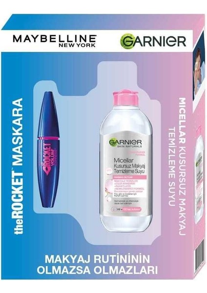 Volum' Express Rocket Ekstra Siyah Maskara + Garnier Pink Micellar 200 ml Set