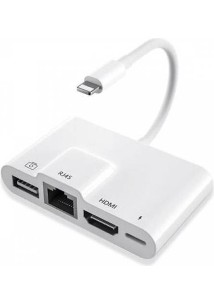 Apple Ipad ve Iphone Iç in Lightn in g 3 in 1 Hdmı RJ45 ve Otg Dönüştürücü Kablosu