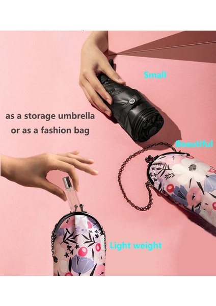 Moda Çanta ile Ultralight Seyahat Güneş Şemsiye Anti Uv Taşınabilir Katlanır Şemsiye Ultraviyole Koruma Şemsiye Yağmurlu Günü (Pembe) (Yurt Dışından)