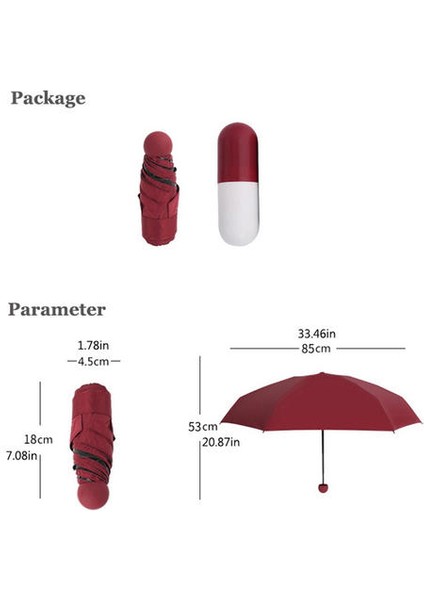 Kalite Kapsül Mini Cep Şemsiye Temizle Kadın Şemsiye Rüzgar Geçirmez Katlanır Şemsiye Kadınlar Kompakt Yağmur Şemsiye (Pembe) (Yurt Dışından)