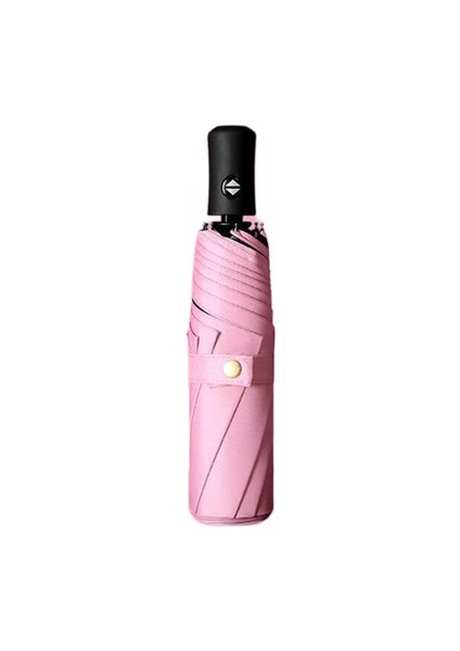 Üç Katlanır Otomatik Şemsiye Saf Renk Erkekler ve Kadınlar Için Sun Anti-Sun Yağmur Şemsiyesi (Pembe) (Yurt Dışından)