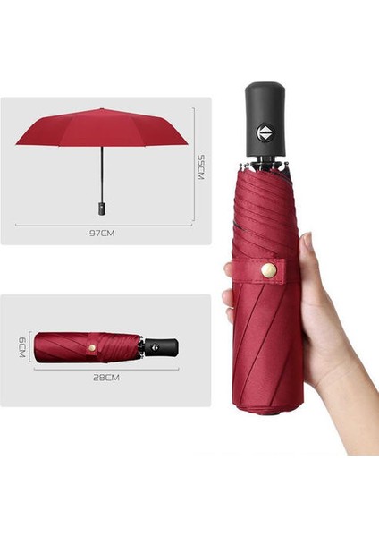 Üç Katlanır Otomatik Şemsiye Saf Renk Erkekler ve Kadınlar Için Sun Anti-Sun Yağmur Şemsiyesi (Pembe) (Yurt Dışından)