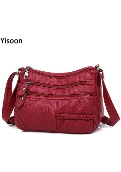 Yüksek Kadın Yumuşak Deri Omuz Çantaları Çok Katmanlı Shopper Çanta Klasik Crossbody Lüks Tasarımcı Çanta ve Çanta | Omuz Çantaları (Kırmızı) (Yurt Dışından)