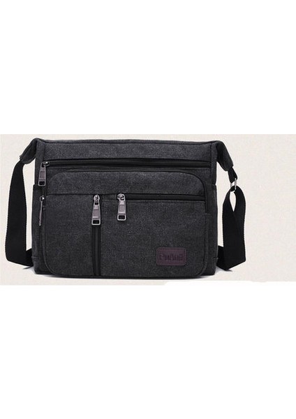 Moda Tuval Tek Omuz Çantası Erkek Kadın Unisex Seyahat Crossbody Çanta Açık Rahat Satchel Vintage Messenger Çanta (Siyah) (Yurt Dışından)