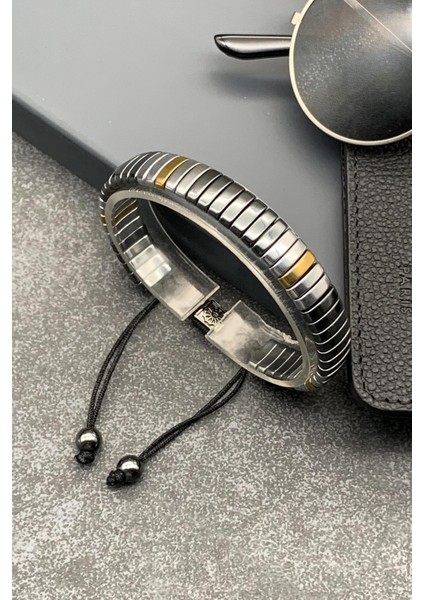 Hematit Doğal Taşlı Füme Renkli Ayarlanabilir Makrome Erkek Bileklik FRJ11519-1619-ABG