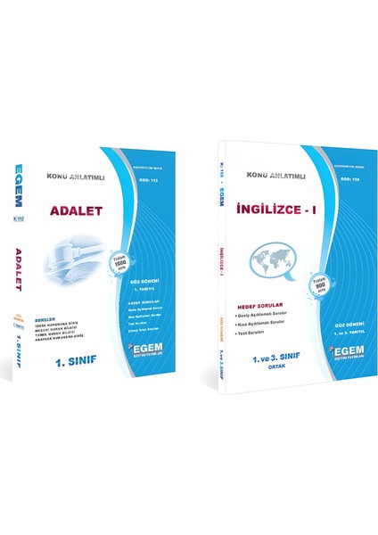 AÖF Adalet 1. Sınıf 1. Yarıyıl Güz Dönemi Güncel Konu Anlatımlı Soru Bankası Set