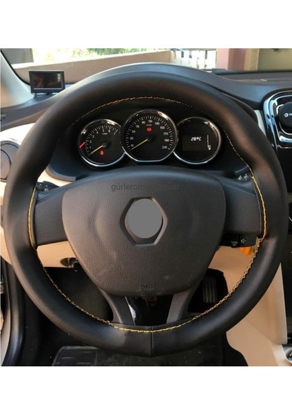 Deri Dikmeli Direksiyon Kılıfı Sarı Ipli Soft Kokusuz ( 38×10CM )