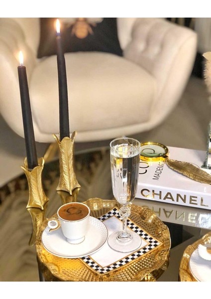 Mackenzie Model Damalı Siyah 6 Adet Nakışlı Kokteyl Sunum Peçetesi Luxury