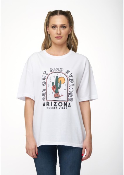 Kadın Oversize Arizona Baskılı T-Shirt
