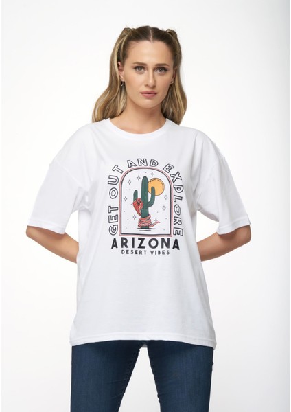 Kadın Oversize Arizona Baskılı T-Shirt modelleri
