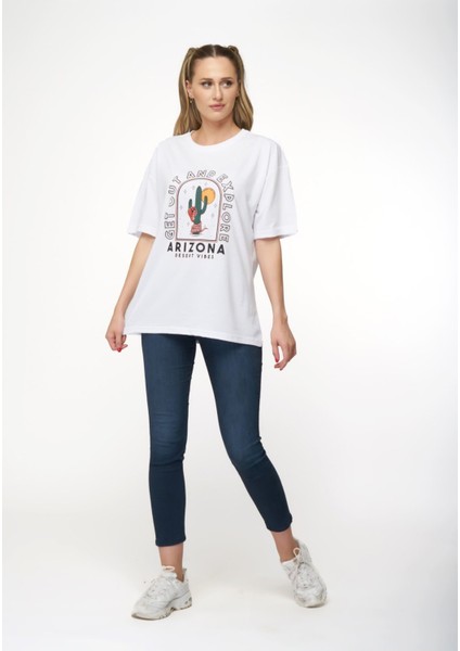 Kadın Oversize Arizona Baskılı T-Shirt indirimleri