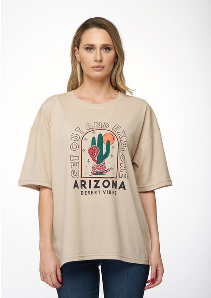 Kadın Oversize Arizona Baskılı T-Shirt