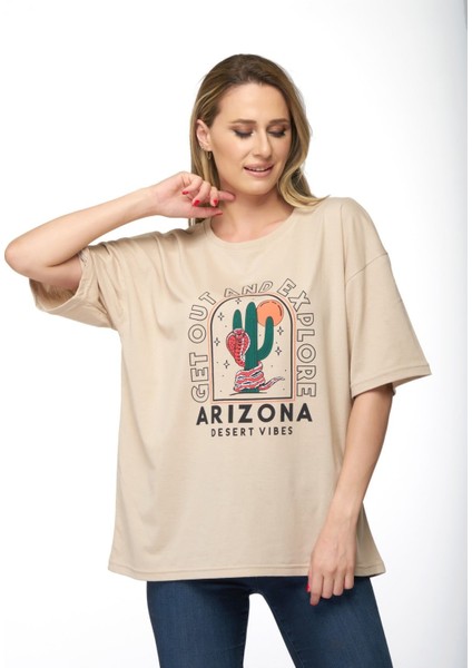 Kadın Oversize Arizona Baskılı T-Shirt fiyatları