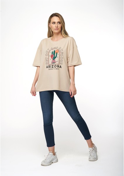 Kadın Oversize Arizona Baskılı T-Shirt indirimleri