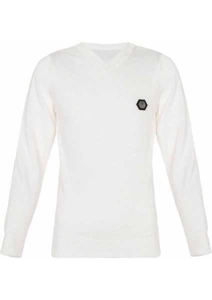 BP102 V Yaka Beyaz Çocuk Kazak